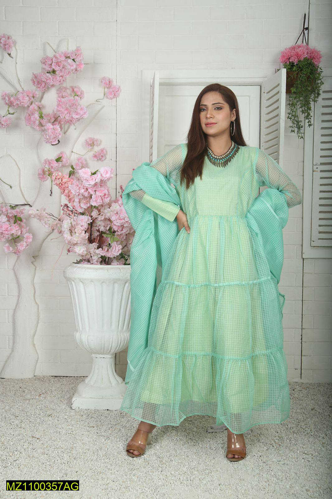 2 Pcs Women's Unstitched Organza Embroidered Suit